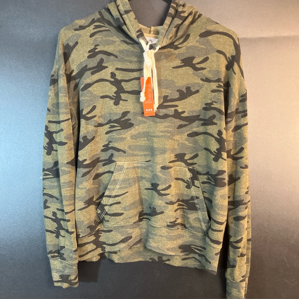 Sundry Womens XS /Small Green Hoodie Sweatshirt Hooded Terry Pullover Camo Pouch